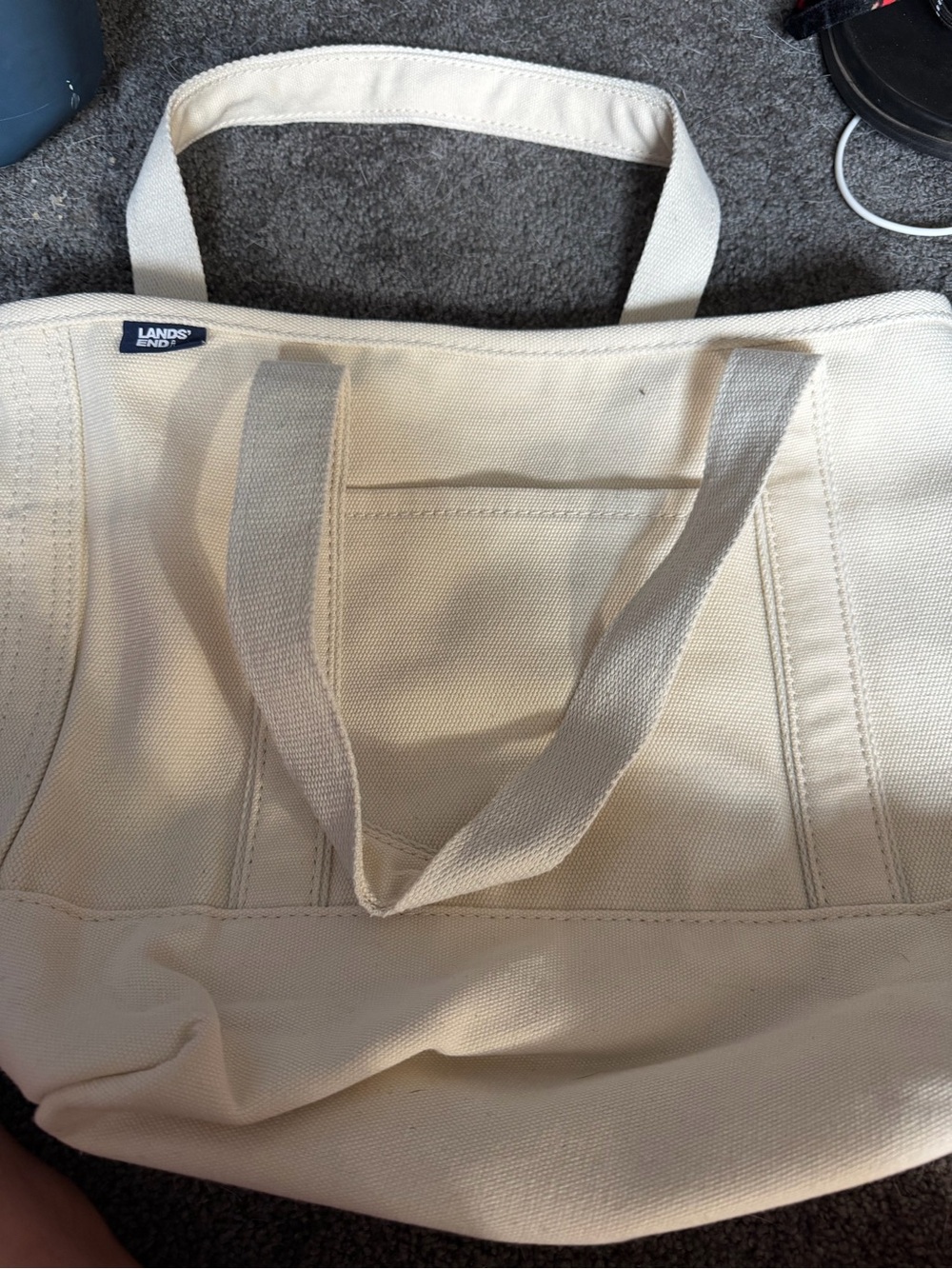 Lands' End Cream Canvas Duffel Bag with Front Pocket